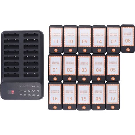 Système de Téléappel Sans Fil pour Restaurant 16 Récepteurs Vibrants Portée 1000m Écran LED Matériau ABS Prise UK (1/5)