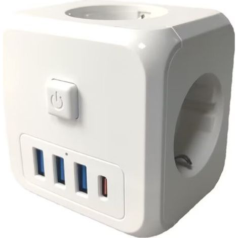 Enchufe USB de Pared Múltiple en Cubo, Cargador 7 en 1 con 3 Salidas AC, 4000W, 1 Puerto Tipo C y 3 Puertos USB, Enchufe de Pared Eléctrico Ideal para Sala, Oficina y Dormitorio (1/4)