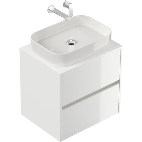 Badmöbel Taifun 60cm mit rechteckigem Aufsatzwaschbecken weiß Hgl