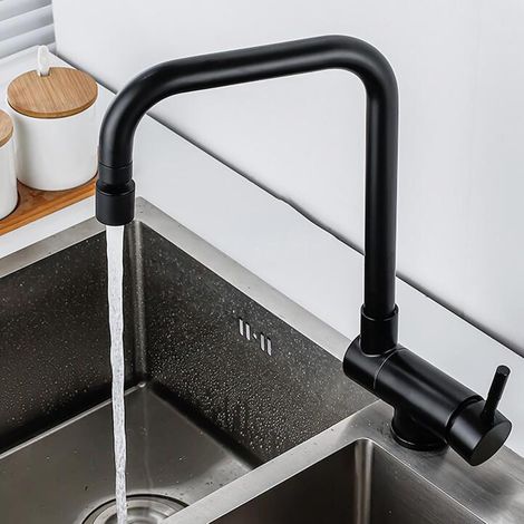 Miscelatore per lavello da cucina pieghevole con finestra interna, rubinetti da cucina in acciaio inox, miscelatore per lavello da cucina girevole a 360° - Nero (1/4)