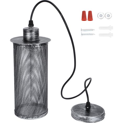 Abat-jour en maille de Style industriel E27, abat-jour suspendu en fer pour Bar et café AC85-265VRetro argent