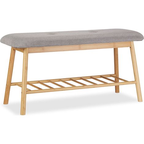 Banco zapatero escandinavo cómodo con almacenaje 90 x 30 x 45 cm de bambú claro 130005345 (1/5)