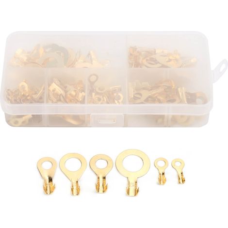 Set mit 150 Ringkabelschuhen für elektrische Kabel, verpresst in vergoldetem Messing, mit Aufbewahrungsbox (1/5)