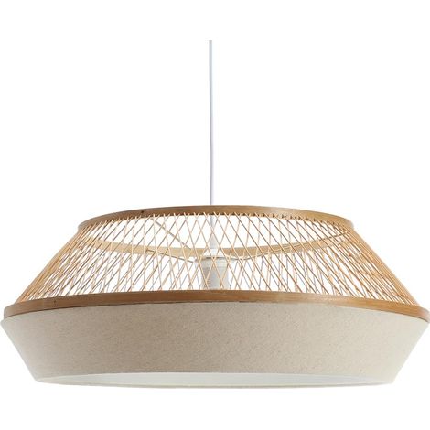 Luminaire suspension en Rotin et tissu beige, diamètre abat-jour 58 cm, style charme, naturel, câble blanc, douille E27, possibilité ampoule LED (1/4)