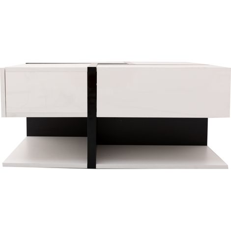 Table basse carrée à haute brillance avec 4 tiroirs et espace de rangement inférieur 78x78x36 cm (1/5)