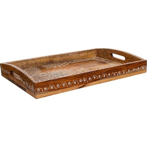 Bandeja de madera pintado artesanal blanca 43x29x6 (1/5)