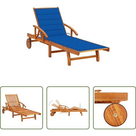 Chaise longue bois acacia - Chaise longue de jardin avec coussin Bois d'acacia solide (1/5)