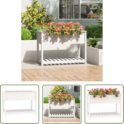 The Living Store Pflanzkübel mit Ablage Weiß 111,5x54x81 cm Massivholz Kiefer - Holzpflanze - Hochbeet - Kübelpflanzen - Balkonbegrünung - Gartendekoration (1/5)