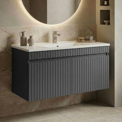 Meuble vasque suspendu 100 cm anthracite 2 portes YARA (1/4)