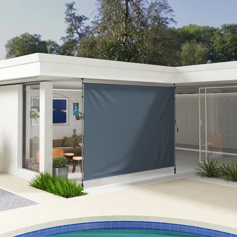 Store banne à fixation par pince avec manivelle, réglable en hauteur, à bras articulés, sans perçage, 350 cm de large, gris foncé