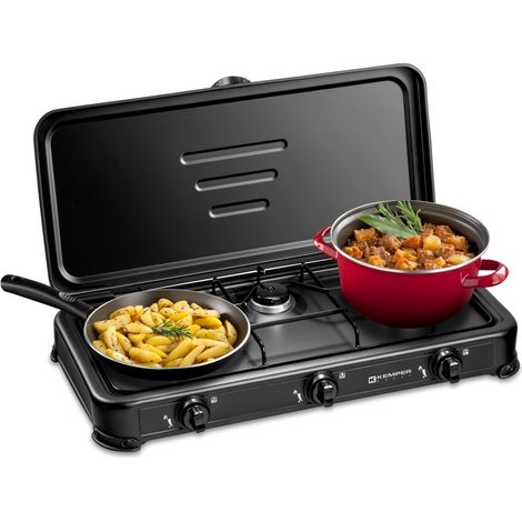 Kemper – Réchaud à gaz portable 3 feux 3450W – Brûleurs inox pour durabilité – Couvercle amovible – Compatible butane et propane (1/4)