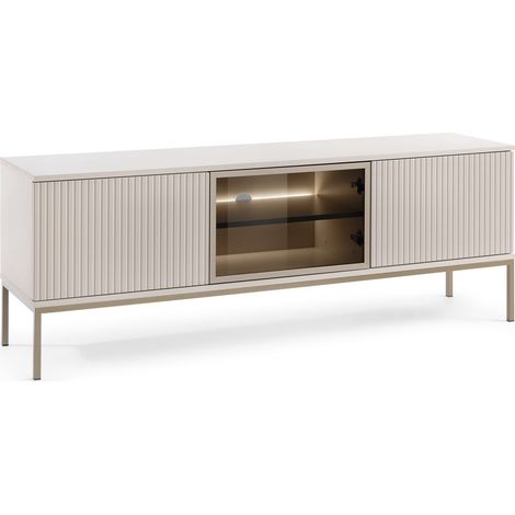 Meuble TV 154 cm Haller - Table TV à lamelles, Buffet TV - Eclairage LED, loft (Cachemire) (1/5)