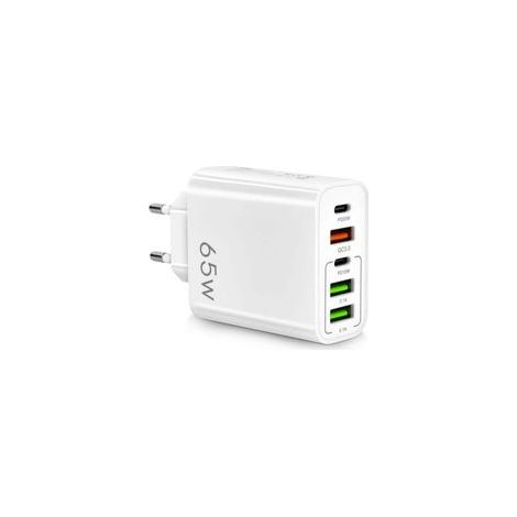 Chargeur USB C Rapide 65W, Prise Multiple avec 2 USB C + 2 USB + 1 QC 3.0, Prise USB Chargeur 5 Ports Compatible avec iPhone 14 Pro Max 13 12 11 XS XR 8 7, MacBook Pro, iPad, Galaxy (Blanc) (1/4)