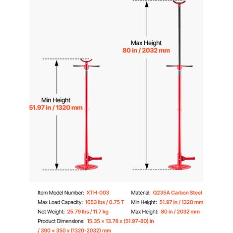 VEVOR Underhoist Support Stand, 3/4 Ton (1653 lbs) Capacity Under Hoist Jack Stand, Lifting from 51.97" to 80", Bearing Mounted Spin Handle, Foot Pedal, 12" Diameter Base, Support Vehicle Components (1/4)