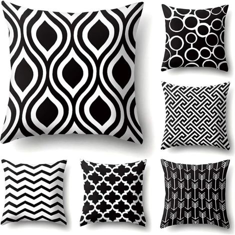 Federe geometriche super morbide per divano, letto, cuscino decorativo per la casa, 45x45 cm, set da 6 (motivo bianco e nero)