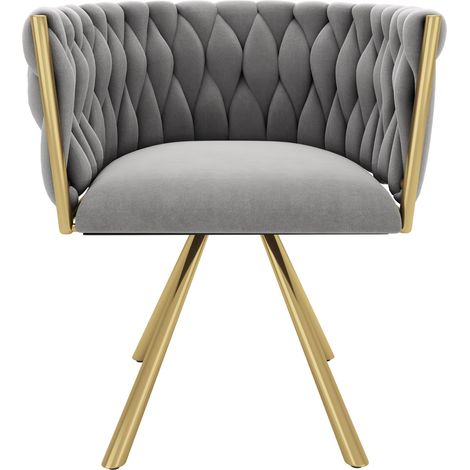 Set de 2 sillas de comedor giratorias de terciopelo gris con patas metálicas doradas MODENUIT (1/5)