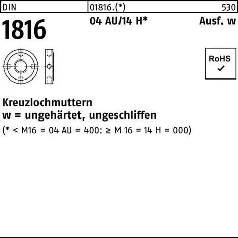 Écrou à trous cruciformes DIN 1816 M 70 x 1,5 acier de décolletage/14 H 5 pièces