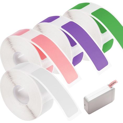 4 Rouleaux Etiquette Thermique Autocollantes,12x40 mm Étiquettes Adhésives Thermiques,P15 Étiquettes Étanche,Ruban D'étiquettes Thermique Compatible avec P15/P12/P11/D30/L12 (Blanc/Vert/Rose/Violet) (1/5)