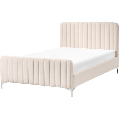 Cama con somier de terciopelo acolchado patas metal 120 x 200 cm beige Lunan (1/5)