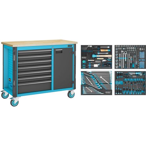 Wkz. carrello 179NW-7/230 B1150xT600xH964mm 450kg 7 cassetti 230 pezzi. Blu acciaio (1/4)