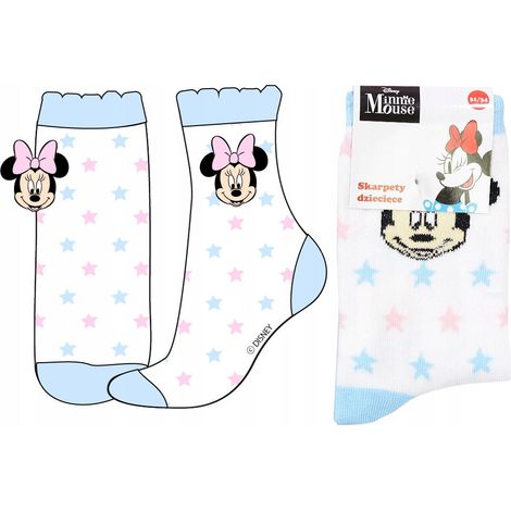 Calcetines de Minnie Mouse para niñas con estampado de cuento de hadas, blancos con estrellas, talla 31/34, D040A