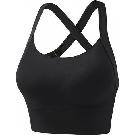 Women's Sports Bra with Criss-Cross Back, Tank Top, Removable Padding and Shock-Absorbing Support in Seamless Stretch Fabric, Black, Numeric105 (1/5)