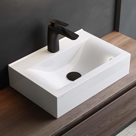 Mai & Mai Lavabo da Appoggio 45x30.5x10.5cm, Lavabo Bagno Sospeso Lavandino Bagno da Appoggio in Ceramica Brüssel118C (1/5)