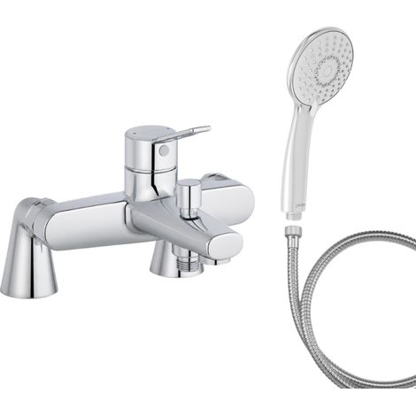 Mitigeur baignoire JACOB DELAFON Eo + pommeau de douche Juliette + flexible de douche métal + colonnettes (1/5)