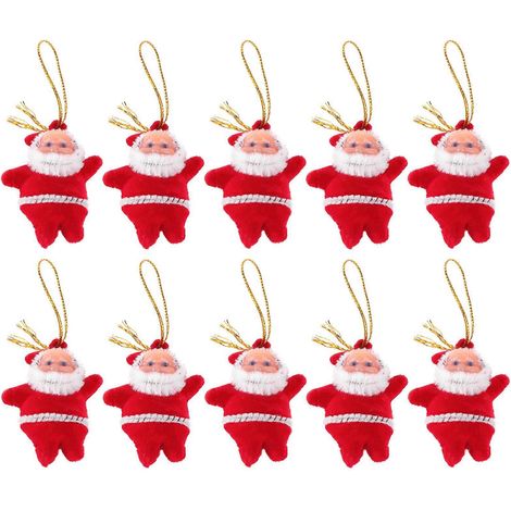 Mini décorations de Noël suspendues en forme de Père Noël - Lot de 10