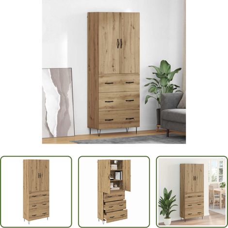Hochschrank aus Holz -  Highboard 2 pcs Artisan-Eiche Ingenieurholz und Glas (1/5)