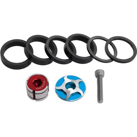 Spacers de direction pour vélo, capuchon de potence et bouchon d'expansion fourche 28.6mm - Bleu, kit de réglage hauteur guidon (1/5)