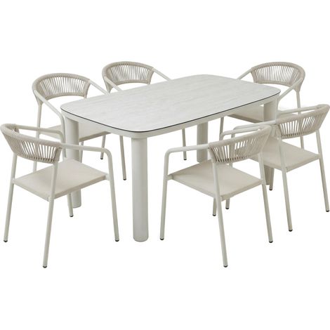 Table de jardin aluminium 150x90 cm et 6 chaises textilène beige