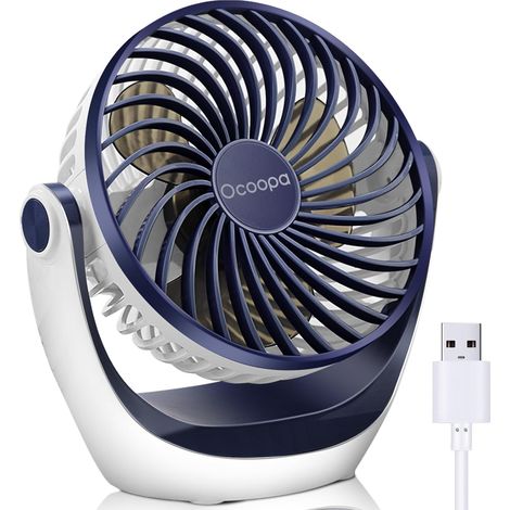 Potente mini ventilador portátil silencioso: 3 velocidades, rotación de 360°, alimentación USB. Ideal para dormitorio, oficina, hogar y cocina.