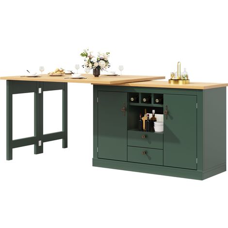 ELVMI Mesa Bar Extensible con Almacenamiento, Botellero y Estantes Ajustables, MDF, 120 x 40 x 76 cm, Verde Antiguo (1/5)