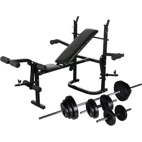 Banc d'entraînement avec support pour barre et ensemble d'haltères de 30,5 kg