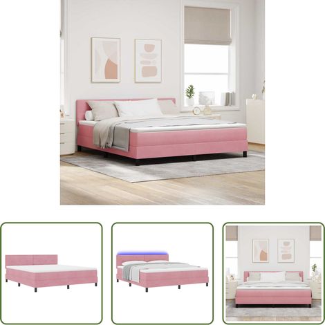 vidaXL Samtbett - LED Boxspringbett mit Matratze mit LED Rosa 180 x 200 cm Samt (1/5)