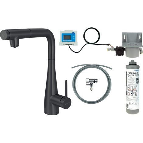 Mitigeur d'évier de cuisine avec kit de filtration d'eau et bec extractible noir - Lyra