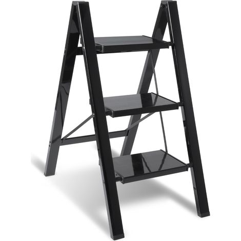 SWANEW Scala pieghevole  scala in lega di alluminio con portata di 150 kg - 3 gradini Nero  circa 84.5 cm (1/5)