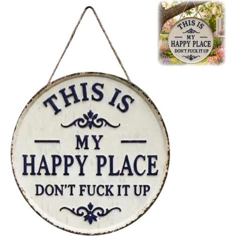 Panneau décoratif mural rond en métal vintage « Ici, c'est mon havre de paix, ne le gâchez pas », pour porte d'entrée, cuisine ou chambre (40 cm). (1/5)