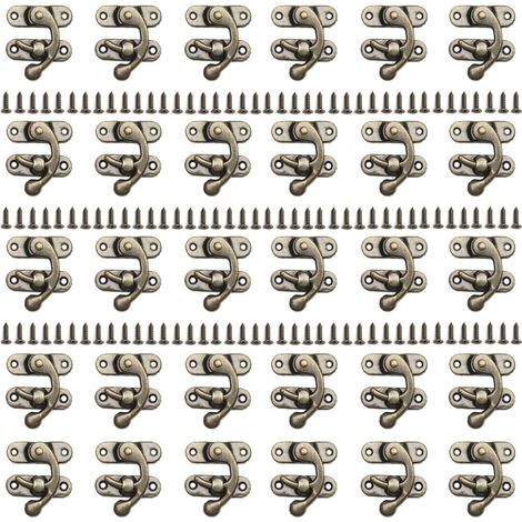 Lot de 30 loquets à crochet droit antique bronze, 42 x 36 mm, avec vis. (1/5)