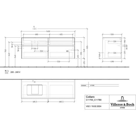 Villeroy & Boch C11700AF WTUS Collaro C11700 1400x548x500mm 4