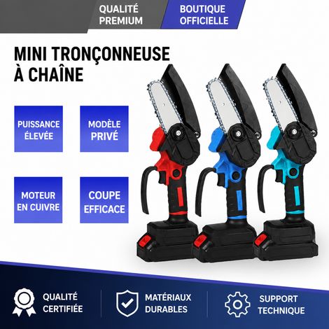 Mini tronçonneuse sans fil 21 V, guide 6 pouces, 2 batteries et coffret plastique 6 803 122 2 42 × 13 × 20 cm 2,2 kg – Livraison gratuite (1/5)