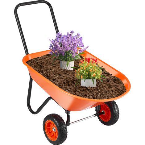 VEVOR Carretilla de 5 pies cúbicos, capacidad de 397 lb, carro de descarga de jardín de 2 ruedas, carretilla con asa y ruedas de riel de 10" de ancho, carro utilitario de fácil carga y vagones para ce