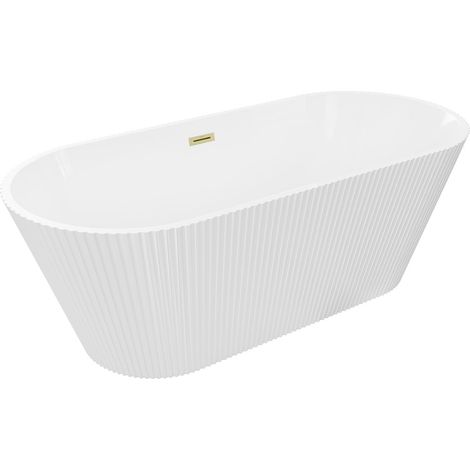 Mexen Yara vasca da bagno autoportante scanalata 170 x 75 cm, bianca, troppo pieno oro spazzolato - 52861707500-55 (1/5)