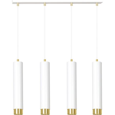 Lampada a Sospensione Kibo, Acciaio verniciato a polvere, Bianco, Oro, 60x100x6 cm (1/5)