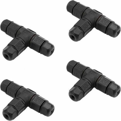 Lot de 4 boîtes de jonction étanches IP68 Type T pour connexion de câbles exposés à l’humidité en extérieur - Connecteurs de câble à 3 pôles, Ø 5 mm - 10 mm (1/5)
