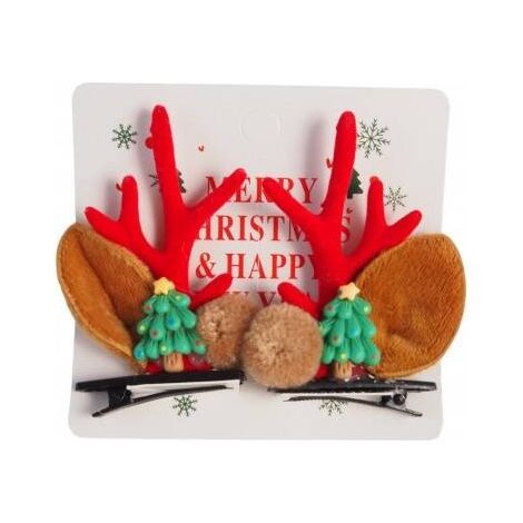 Ecarla Haarspangen 2 Stück Weihnachtskränze Rentier mit Weihnachtsbaum SP362 (1/2)