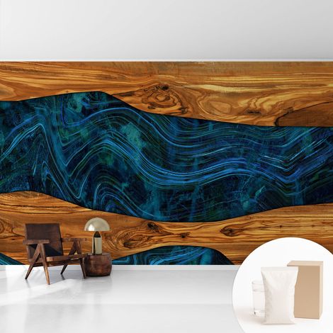 Fototapete Tapete Vliestapete mit Kleber - trendige Wanddeko - Schlafzimmer - Wohnzimmer Blaues Holz 416x254 cm (1/5)