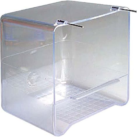Bain transparent avec fers à repasser pour cage à oiseaux