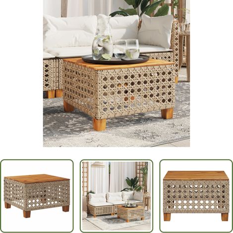 vidaXL Gartentisch Akazienholz - Gartentisch Beige 55x55x36 cm Poly Rattan Akazienholz (1/5)